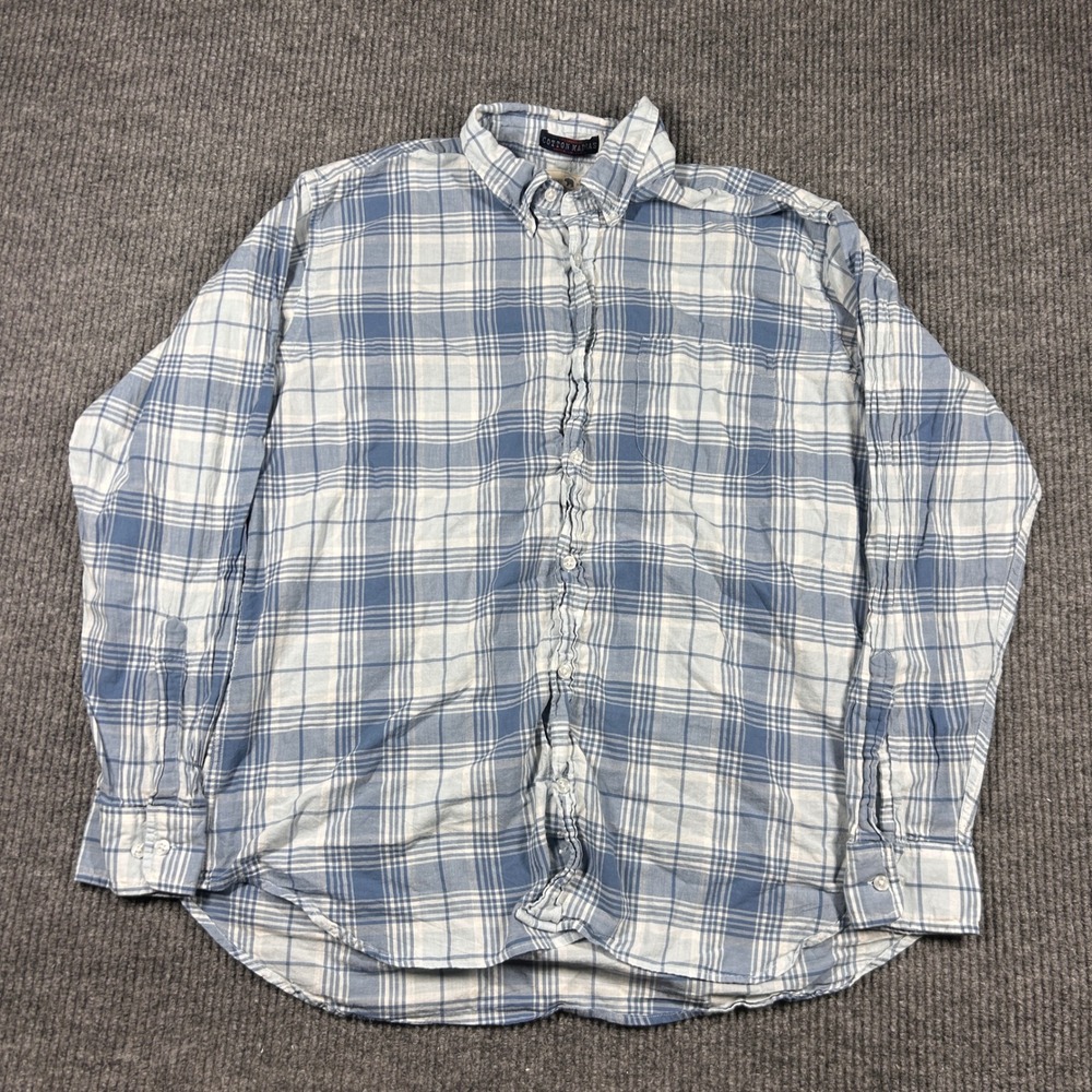 Onward Reserve Shirt Men's L Cotton Madras Plaid Button Down Blue White